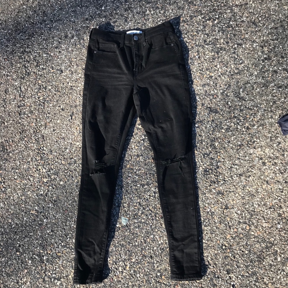 high rise black ripped jeans
